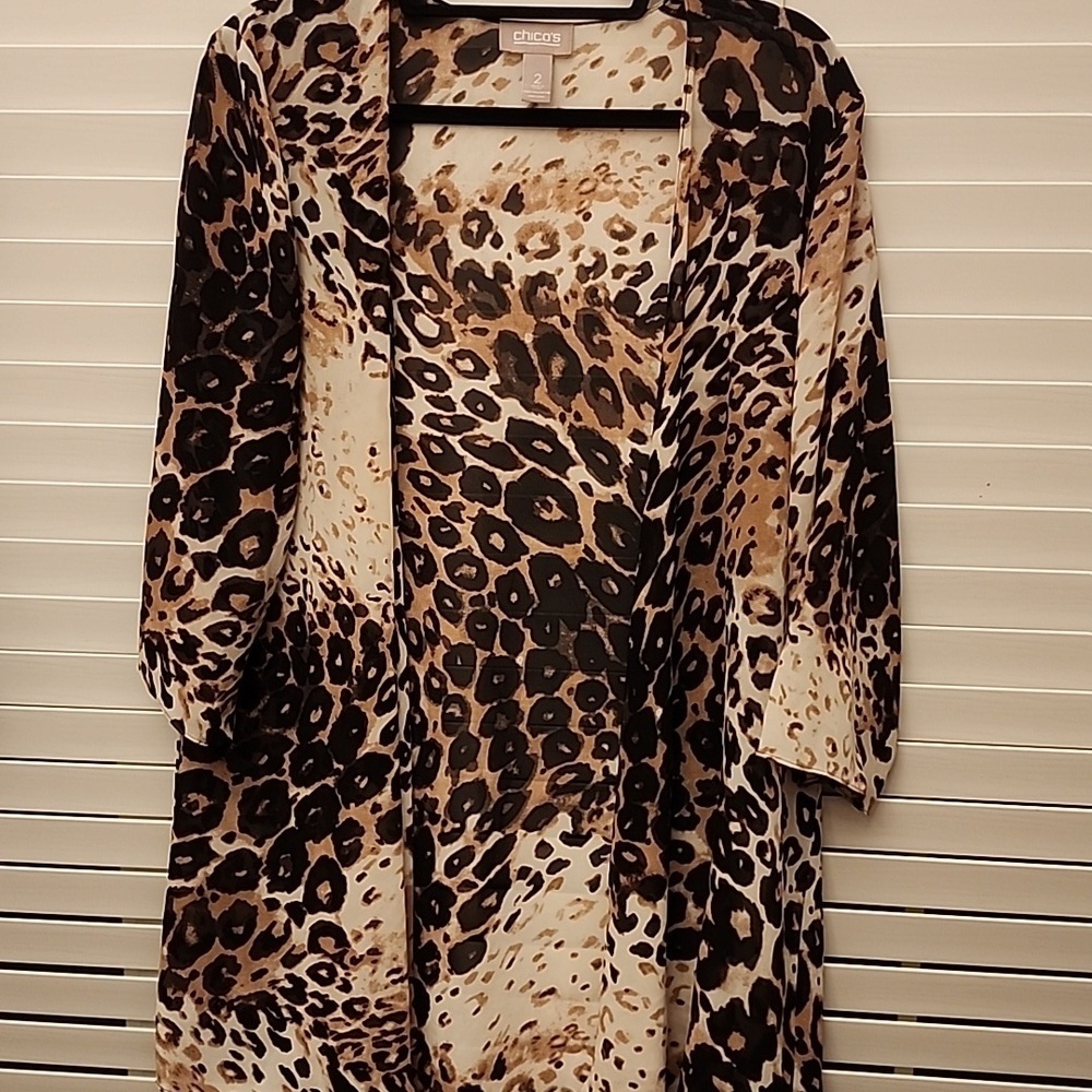 Chico’s sheer animal print front cardigan/coverup size 2 (large)